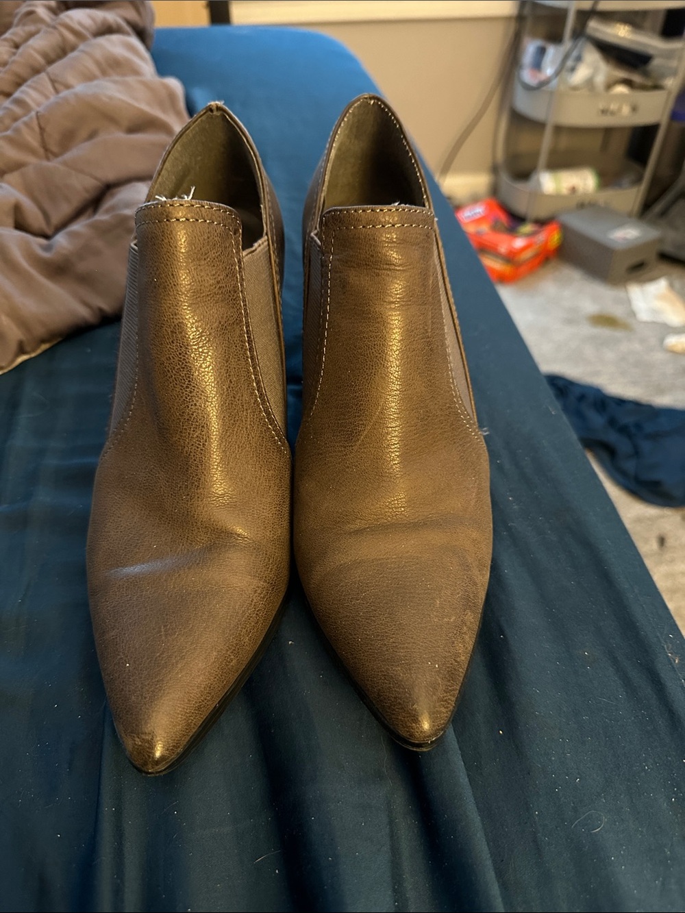 H by Halston Pointed Toe Brown Leather Ankle Boots